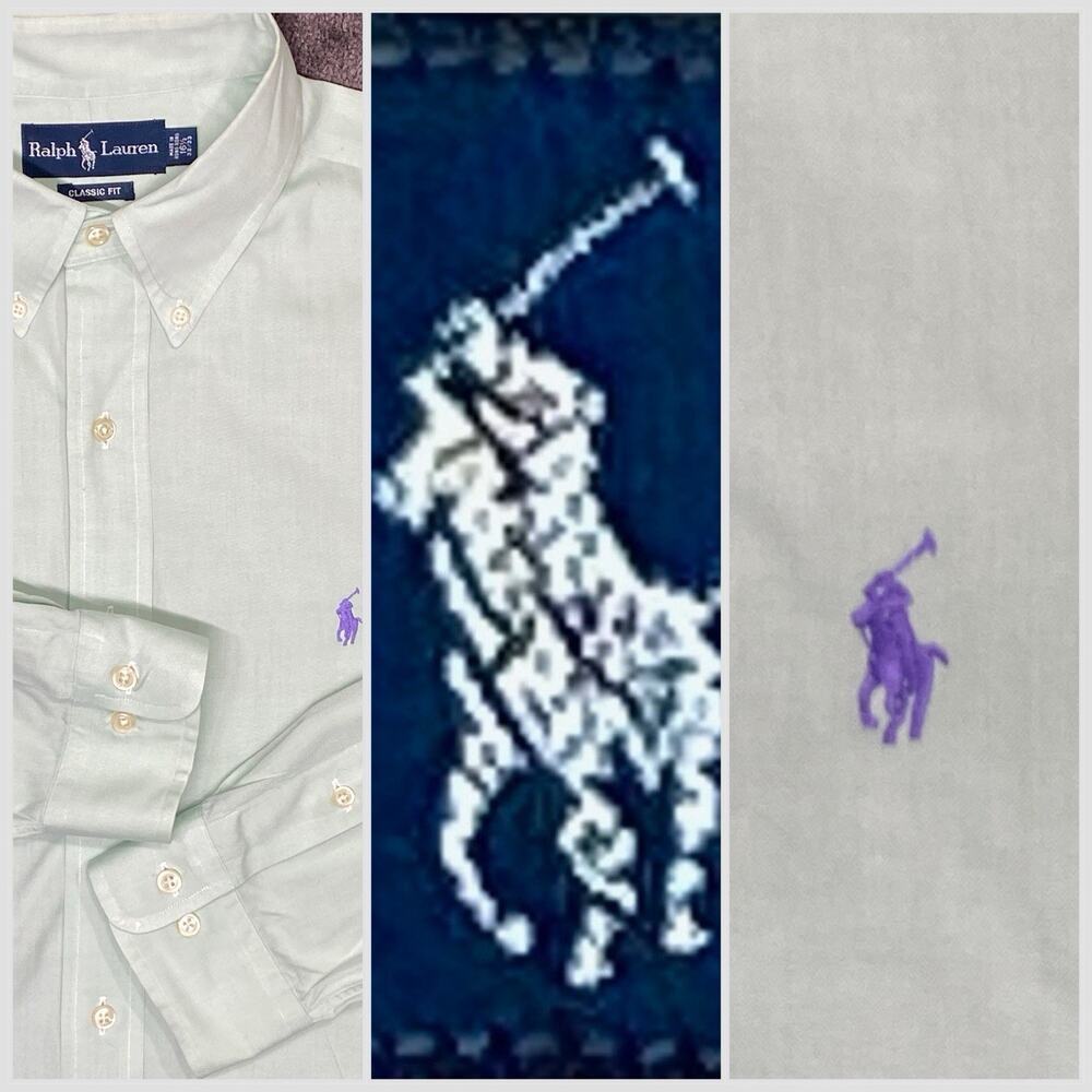 Ralph Lauren Men's Large‎ Classic Fit Oxford Cloth Shirt Minty Green Purple Pony